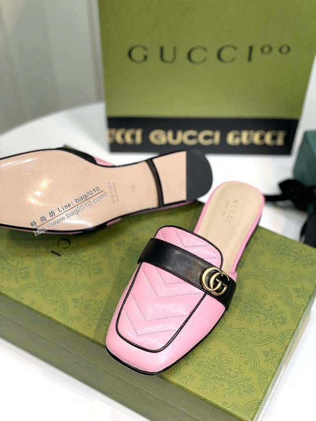 gucci羊皮半拖鞋 古馳22新款Gucci經典平底拖 dx3290